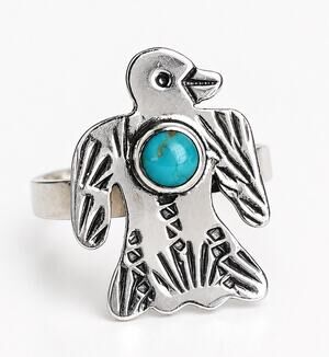 Thunderbird Turquoise Ring Sterling Silver Native Style Adjustable Southwestern